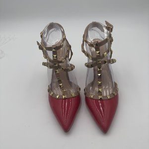 Jessica Simpson Red and Gold Studded Heels